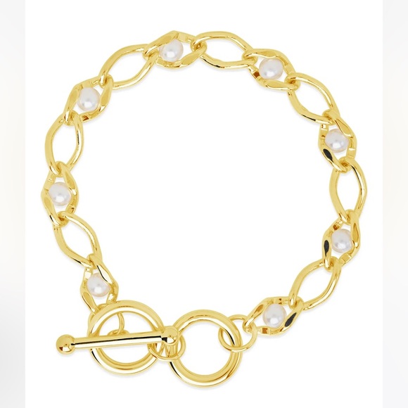 Sterling Forever 14K Gold Plated Amedea Synthetic Pearl Chain Bracelet Gold, OS - Picture 4 of 11